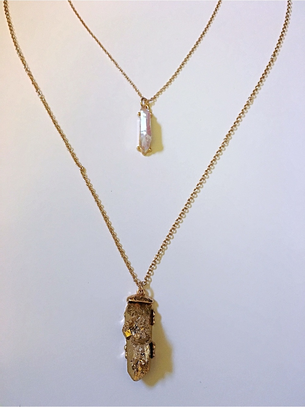 Gold & White Rock Layered Pendant Necklace